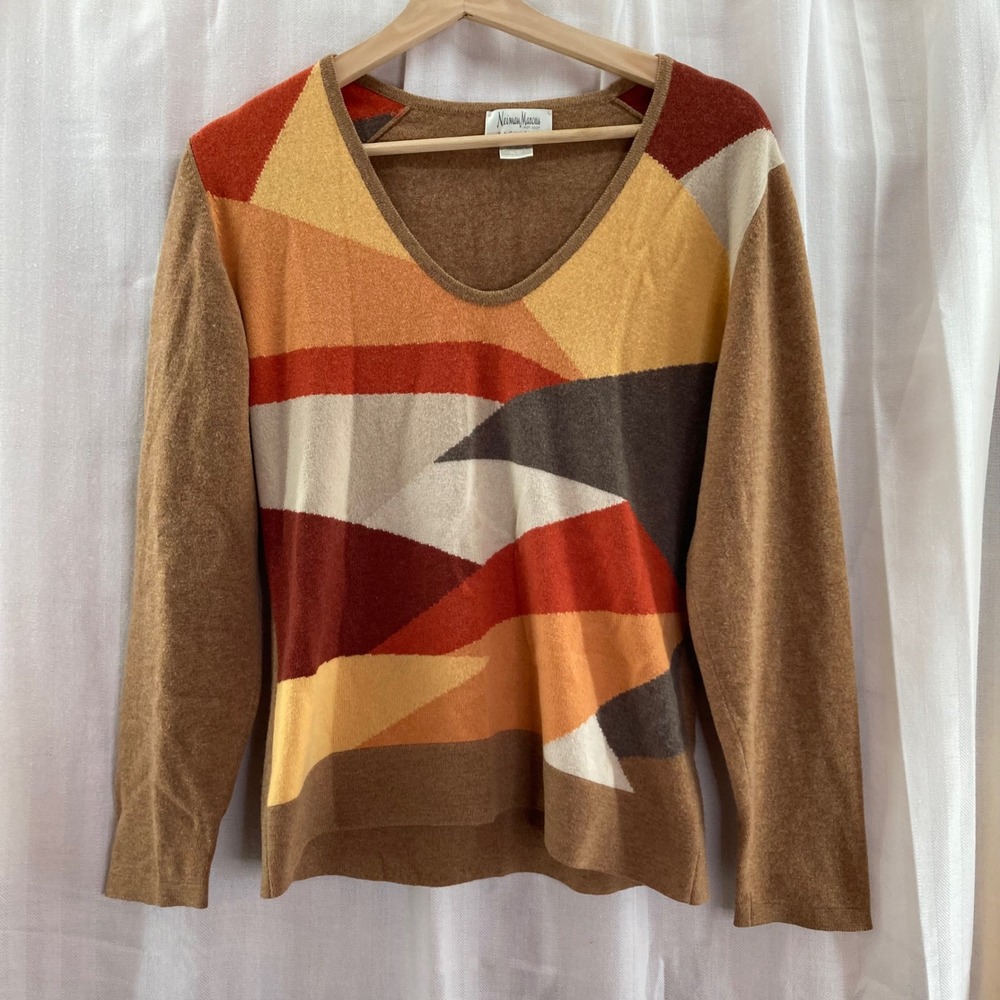 Neiman Marcus Pullover Sweater Womens M Colorblock Retro 90s Style Top